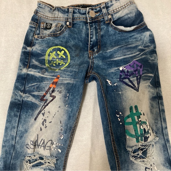 Switch Jeans Remarkable Sz 10 Kids Girls Blue Graffiti adjustable distressed - Picture 5 of 16